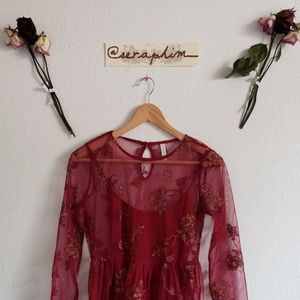 Embroidered Floral Mesh Overlay Dress w/ Slip